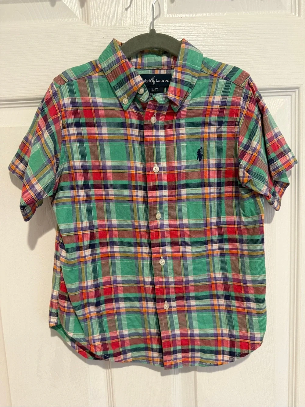 Ralph Lauren Boys Plaid Button Down Shirt Green Red 4T